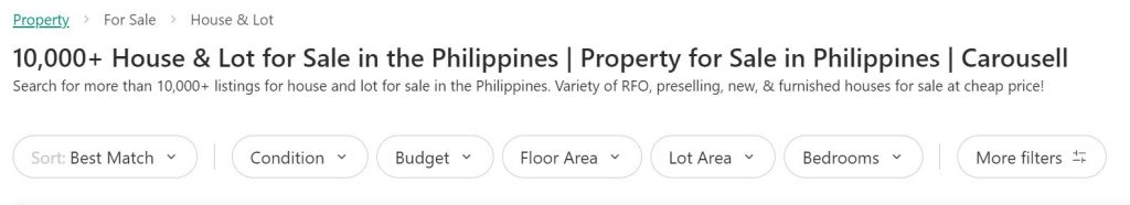 Carousell Property Filters