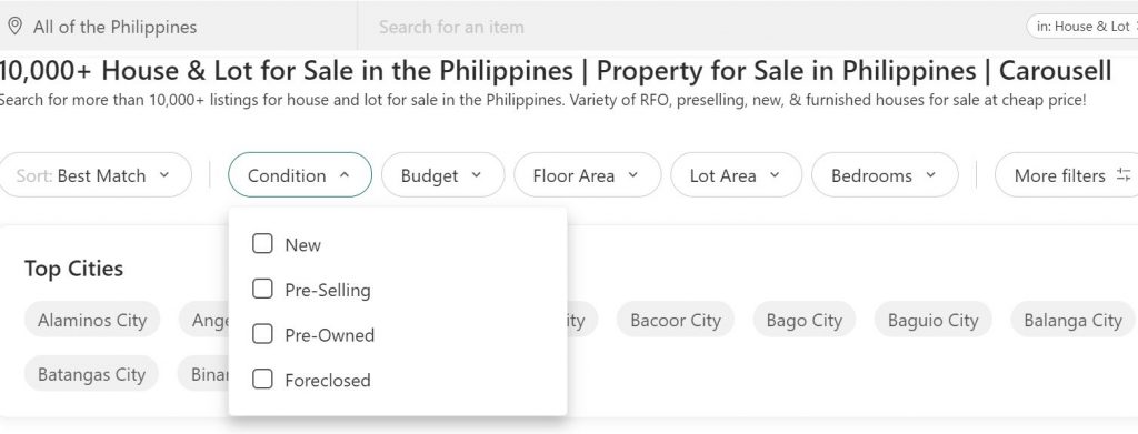 Property condition filters