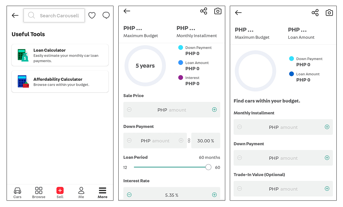 Carousell Autos Home screen - Useful Tools