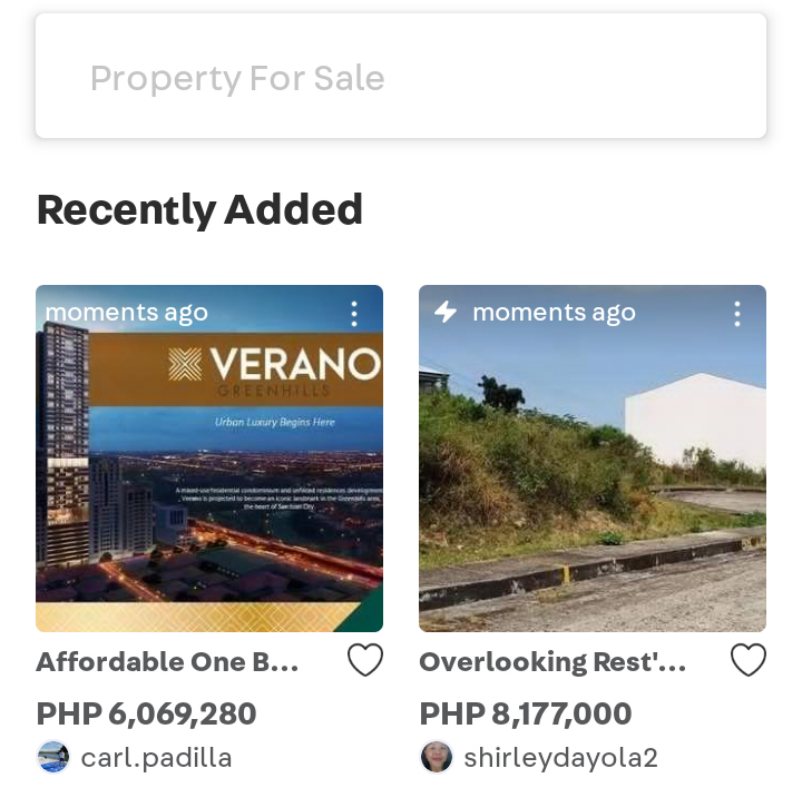 Carousell Property Home screen - Recently Added section